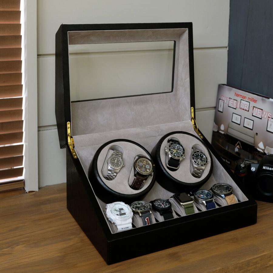 時計収納 ワインディングマシーン 4巻 10本収納 コレクションケース ディスプレイ 収納ケース ウォッチケース レザー 合皮 ウォッチワインダー 時計保管 |  | 01