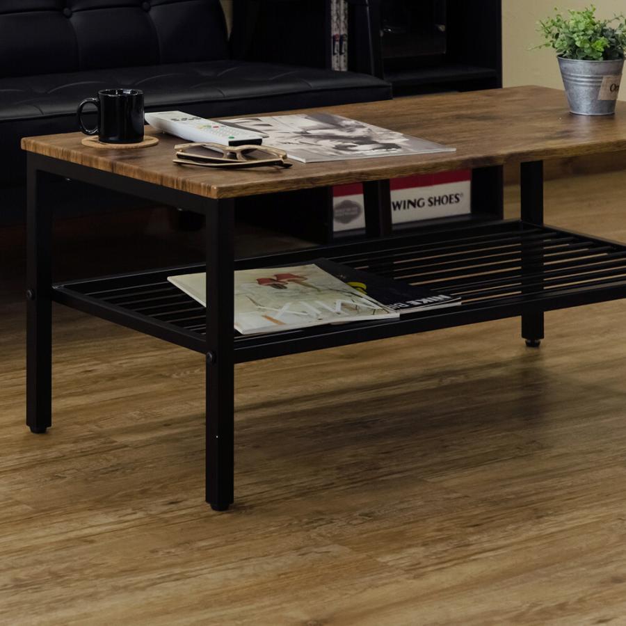 棚付センターテーブル Freyia 90×45cm ローテーブル センターテーブル 座卓 リビングテーブル 木製 スチール ロータイプ作業台 男前インテリア 収納 |  | 06