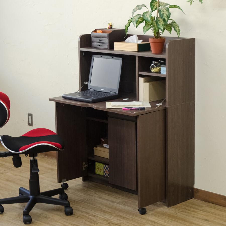 ライティングデスク 90cm幅 コンセント付き キャスター 木製 棚付き 机 木製 ワークデスク パソコン 事務デスク 事務机 学習デスク 学習机 勉強机 パソコン机 | 