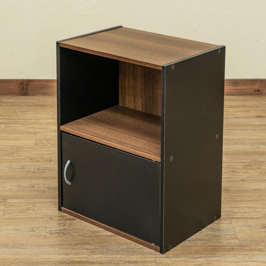 2段 ラック 扉1枚 電話台 サイドラック 飾り棚 FAX台 ファックス台 木製 リビング収納 ソファ横 オープンスペース ブラック ホワイト カラーボックス 扉付き |  | 02