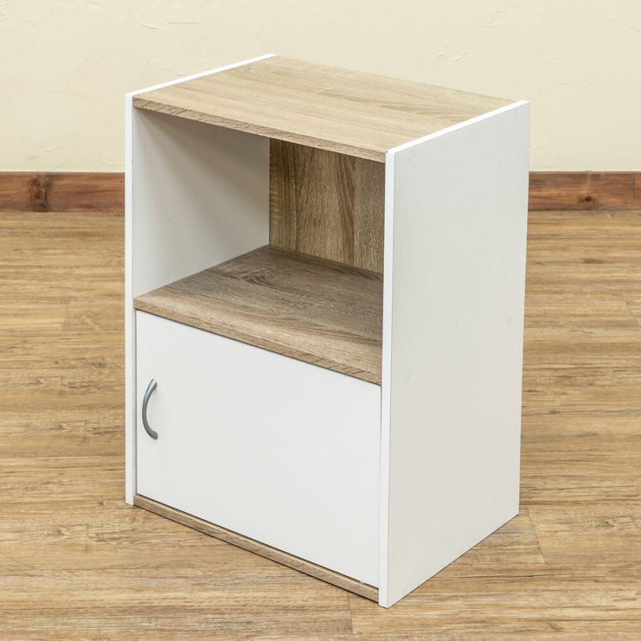 2段 ラック 扉1枚 電話台 サイドラック 飾り棚 FAX台 ファックス台 木製 リビング収納 ソファ横 オープンスペース ブラック ホワイト カラーボックス 扉付き |  | 03