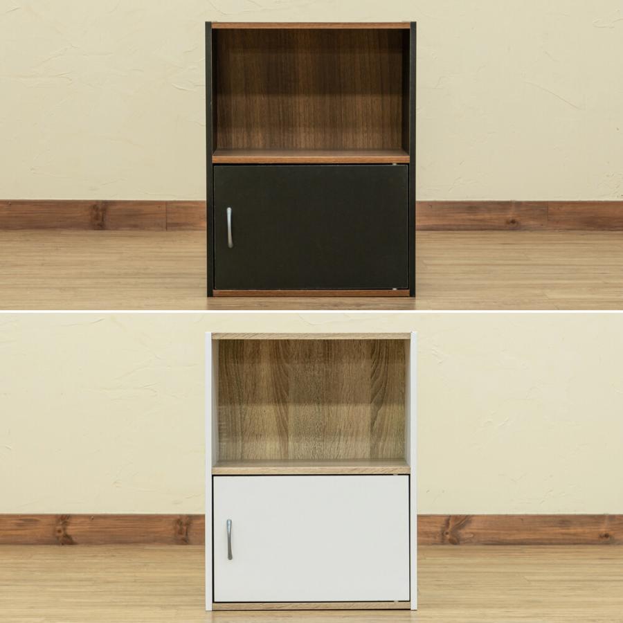 2段 ラック 扉1枚 電話台 サイドラック 飾り棚 FAX台 ファックス台 木製 リビング収納 ソファ横 オープンスペース ブラック ホワイト カラーボックス 扉付き |  | 04