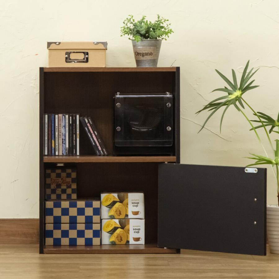 2段 ラック 扉1枚 電話台 サイドラック 飾り棚 FAX台 ファックス台 木製 リビング収納 ソファ横 オープンスペース ブラック ホワイト カラーボックス 扉付き |  | 05