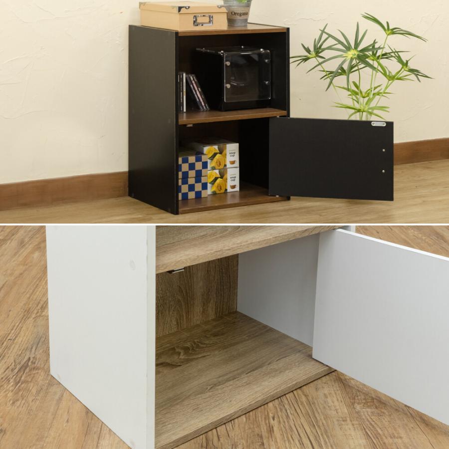 2段 ラック 扉1枚 電話台 サイドラック 飾り棚 FAX台 ファックス台 木製 リビング収納 ソファ横 オープンスペース ブラック ホワイト カラーボックス 扉付き |  | 06