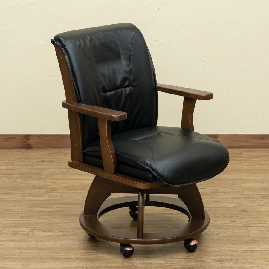 キャスター付ダイニングチェア 回転式 アームチェア 回る PVCレザー 合皮 合成皮革 移動式 敬老の日 天然木  ダイニングチェアー 椅子 イス 木製イス 高級感 |  | 01