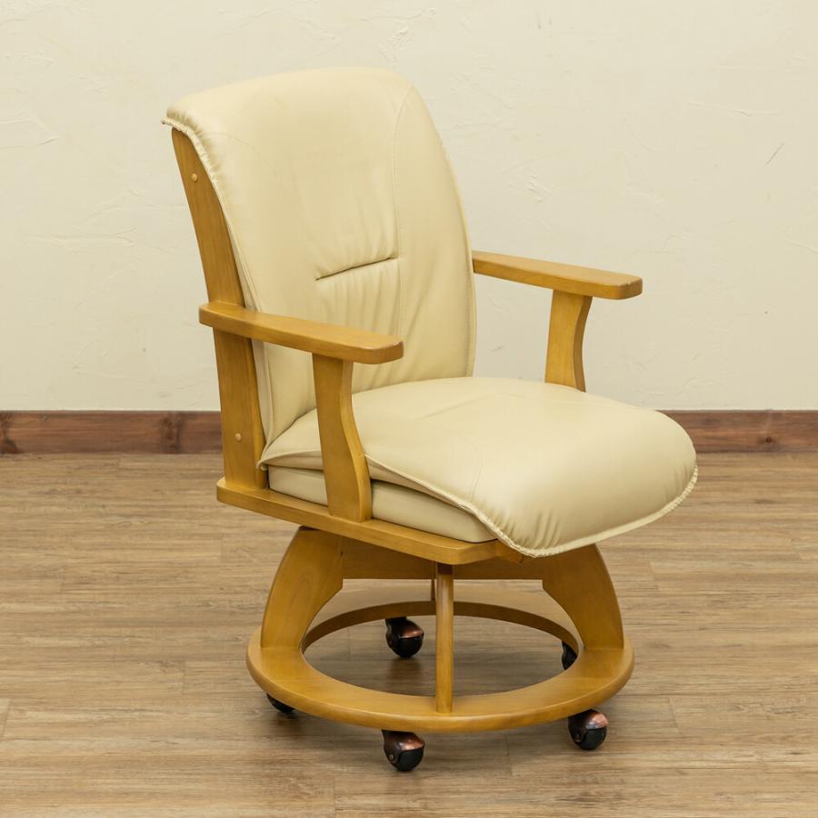 キャスター付ダイニングチェア 回転式 アームチェア 回る PVCレザー 合皮 合成皮革 移動式 敬老の日 天然木  ダイニングチェアー 椅子 イス 木製イス 高級感 |  | 02