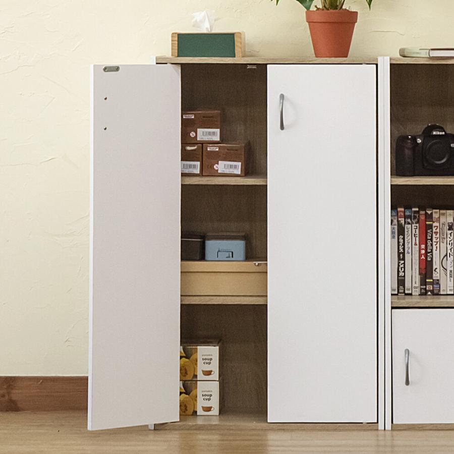 扉付 シェルフ 本棚 カラーボックス 収納ボックス ツートンカラー 可動棚 見せない収納 かっこいい とびら付き 下駄箱 玄関収納 シューズラック 幅50cm 木目柄 |  | 05