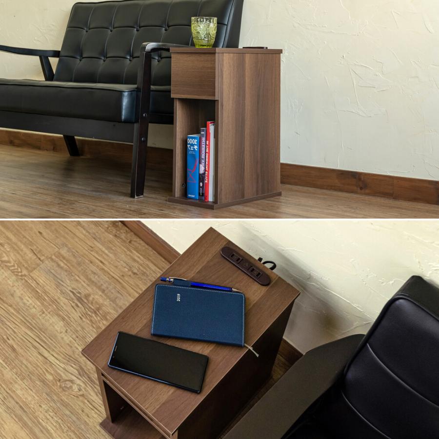 コンセント 収納付きナイトテーブル 幅20cm ベッドサイド ソファサイド ナイトテーブル 引き出し 収納 小物収納 コンセント ダークブラウン ナチュラル ホワイト |  | 06