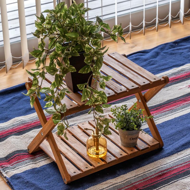 アカシア折畳みラック2段 折りたたみ式 屋外 屋内 マルチラック 木製 飾り台 ガーデニング アウトドア ガーデンファニチャー 花台 サイドテーブル |  | 01