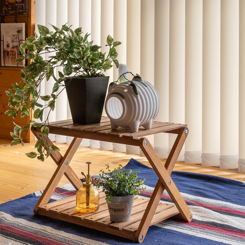 アカシア折畳みラック2段 折りたたみ式 屋外 屋内 マルチラック 木製 飾り台 ガーデニング アウトドア ガーデンファニチャー 花台 サイドテーブル |  | 02