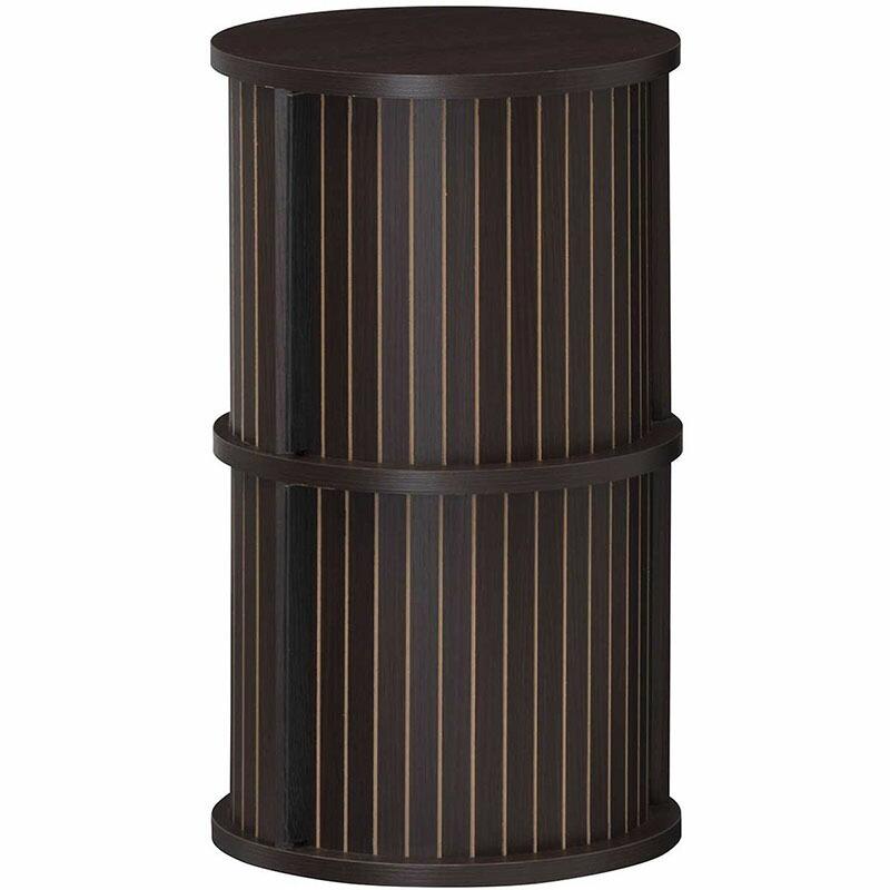 円柱ラック 2段 サイドテーブル ナイトテーブル 木製 収納付き ソファサイドテーブル ベッドサイドテーブル 蛇腹扉 チャモス 木目 寝室 | 