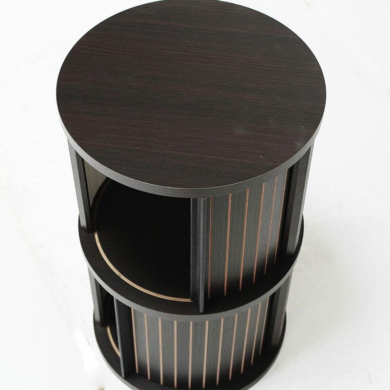 円柱ラック 2段 サイドテーブル ナイトテーブル 木製 収納付き ソファサイドテーブル ベッドサイドテーブル 蛇腹扉 チャモス 木目 寝室 |  | 04