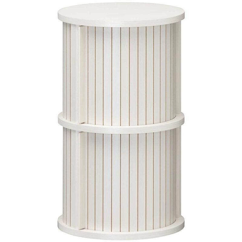 円柱ラック 2段 サイドテーブル ナイトテーブル 木製 収納付き ソファサイドテーブル ベッドサイドテーブル 蛇腹扉 チャモス 木目 | 