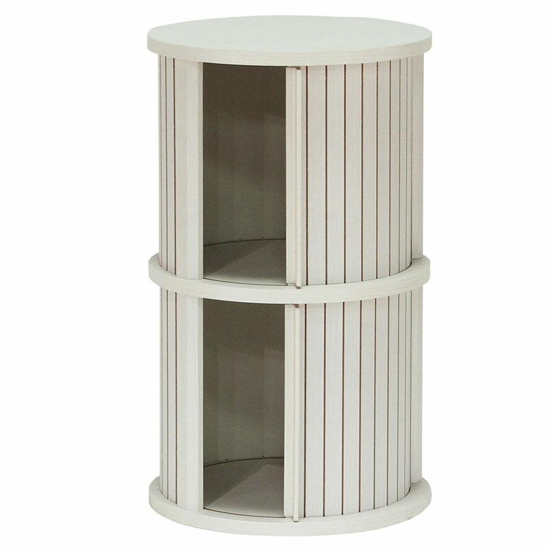 円柱ラック 2段 サイドテーブル ナイトテーブル 木製 収納付き ソファサイドテーブル ベッドサイドテーブル 蛇腹扉 チャモス 木目 |  | 01