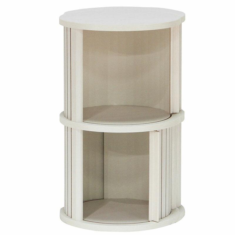 円柱ラック 2段 サイドテーブル ナイトテーブル 木製 収納付き ソファサイドテーブル ベッドサイドテーブル 蛇腹扉 チャモス 木目 |  | 02