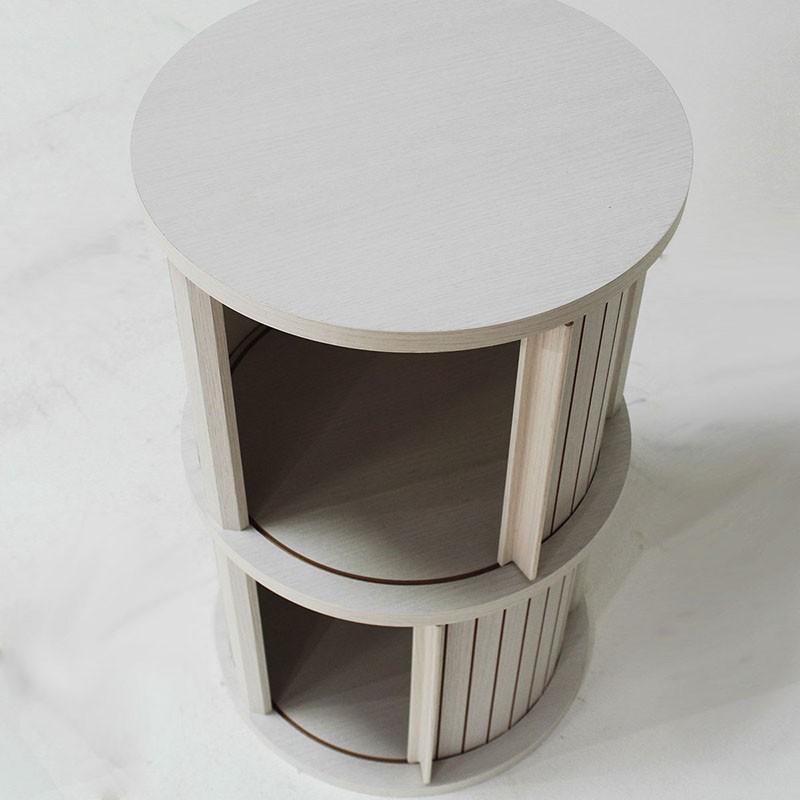 円柱ラック 2段 サイドテーブル ナイトテーブル 木製 収納付き ソファサイドテーブル ベッドサイドテーブル 蛇腹扉 チャモス 木目 |  | 08