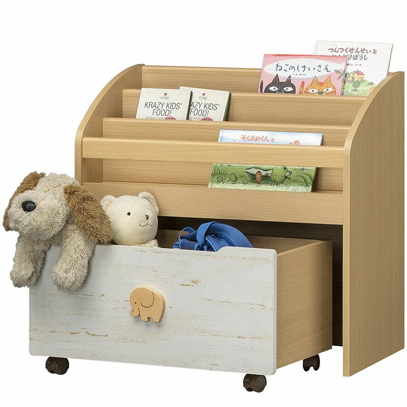 絵本棚 木製 絵本だな 絵本ラック 絵本 棚 本棚 3段 マガジンラック ディスプレイ おもちゃ箱 キャスター付き スリム ランドキッズ |  | 02