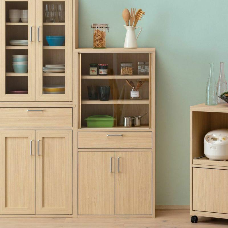食器棚 スリム ロータイプ キャビネット キッチン収納 ミニ食器棚 収納棚 台所収納 シンプル キッチンボード ナチュラルブラウン フルニコ [FUL-1255DGH-NA] |  | 01