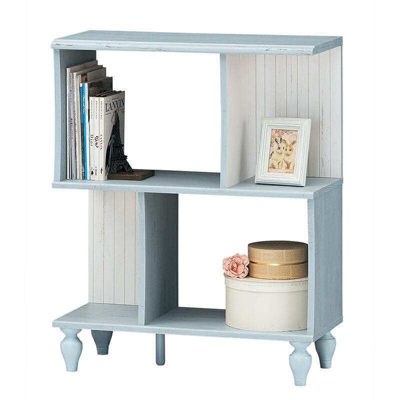 ジクザクラック s字ラック 2段 オープンラック ディスプレイラック オープンシェルフ パーテーションラック フレンチシャビー 本棚 書棚 収納 | 