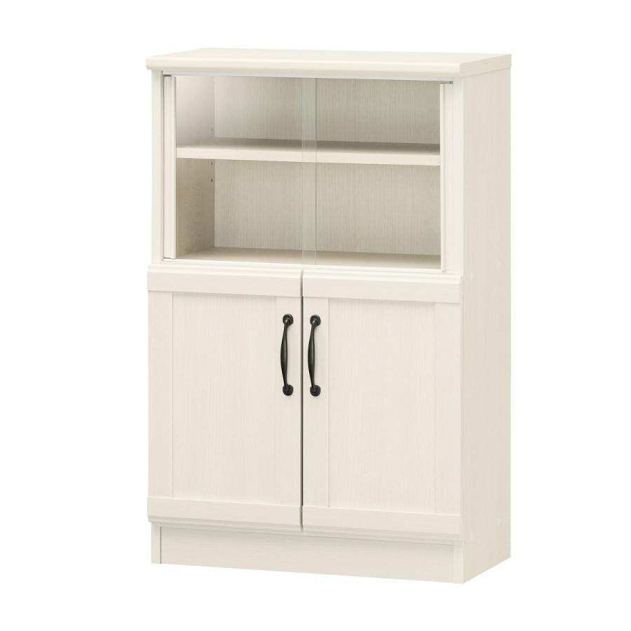 ミニカップボード 食器棚 ガラス引き戸 ミニ食器棚 ロータイプ キッチン収納 レンジ台 チェローネ キッチンボード スリム 収納家具 | 