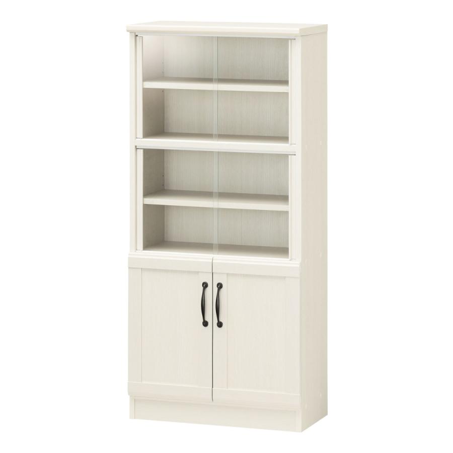 ミニカップボード 食器棚 ガラス引き戸 ミニ食器棚 ロータイプ キッチン収納 レンジ台 木製 チェローネ キッチンボード スリム | 