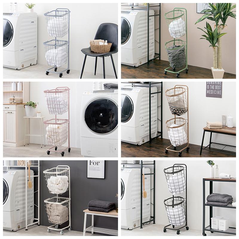 ２段ランドリーラック ランドリーバスケット キャスター付 角型 ホワイト ピンク ブラウン グレー グリーン ダークブラウン 通気性 おしゃれ 洗濯物 ランドリー |  | 02