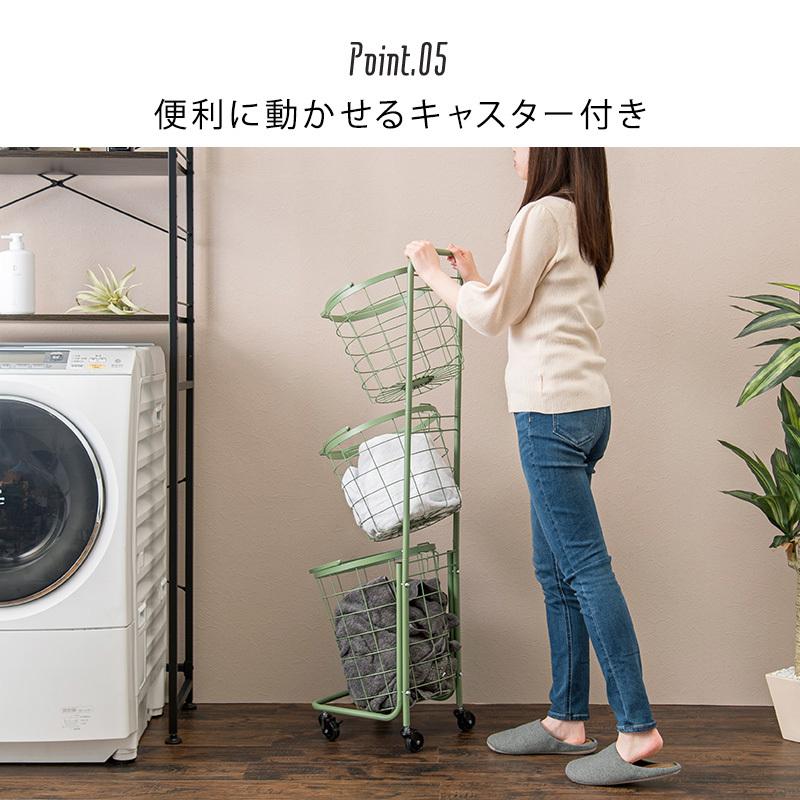 ３段ランドリーラック ランドリーバスケット キャスター付 角型 ホワイト ピンク ブラウン グレー グリーン ダークブラウン 通気性 おしゃれ 洗濯物 ランドリー |  | 13