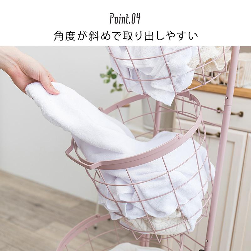 ３段ランドリーラック ランドリーバスケット キャスター付 丸型 ホワイト ピンク ブラウン グレー グリーン ダークブラウン 通気性 おしゃれ 洗濯物 ランドリー |  | 11