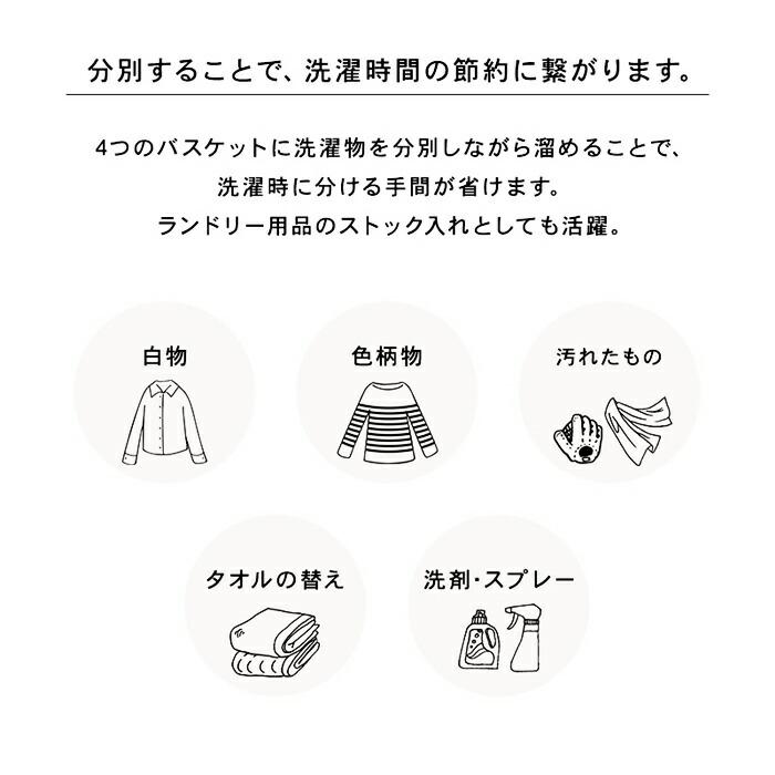 ランドリーラック ランドリーワゴン バスケット キャスター付き ダブル スチール ホワイト ダークブラウン シンプル 洗濯物 ランドリー収納 おしゃれ 4BOX 洗面 | ブランド登録なし | 04