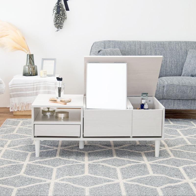 センターテーブル コスメテーブル ドレッサー ミラー付き 収納デスク ロータイプ 幅75cm ローテーブル 2WAY おしゃれ かわいい コンパクト 一面鏡 鏡台 化粧台 |  | 05
