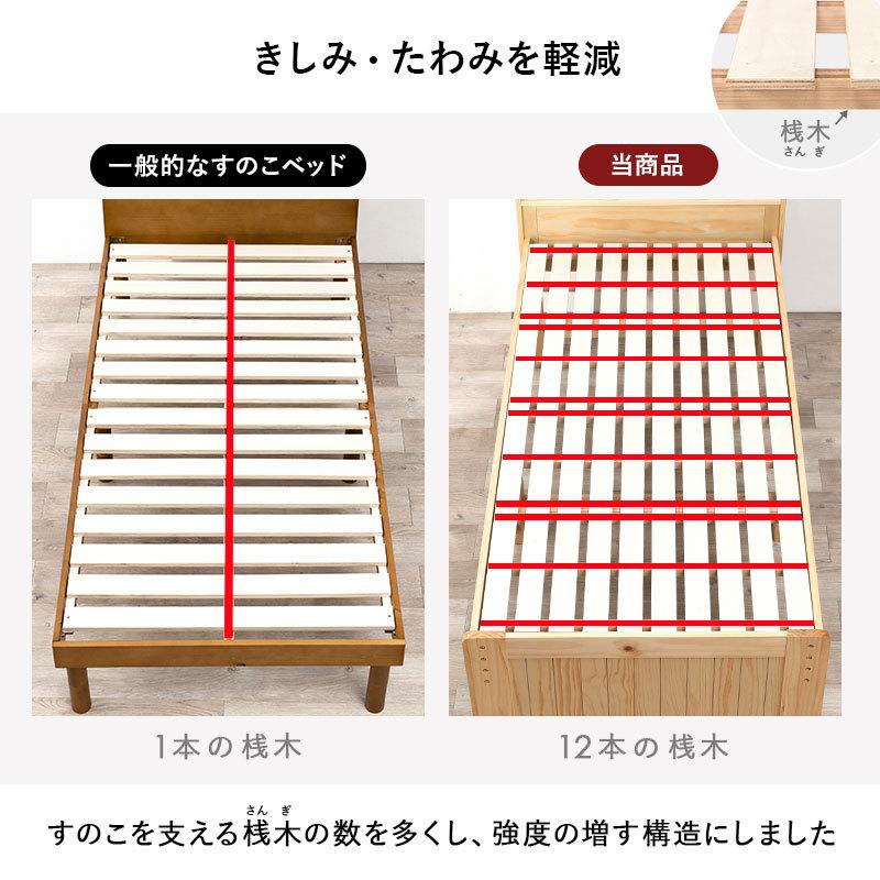 シングルベッド すのこベッド 高さ3段階調整 木製ベッド コンセント 棚付き お洒落 ロングサイズ 敷布団 スノコ 通気性 湿気対策 北欧 パイン材 シングルサイズ |  | 04
