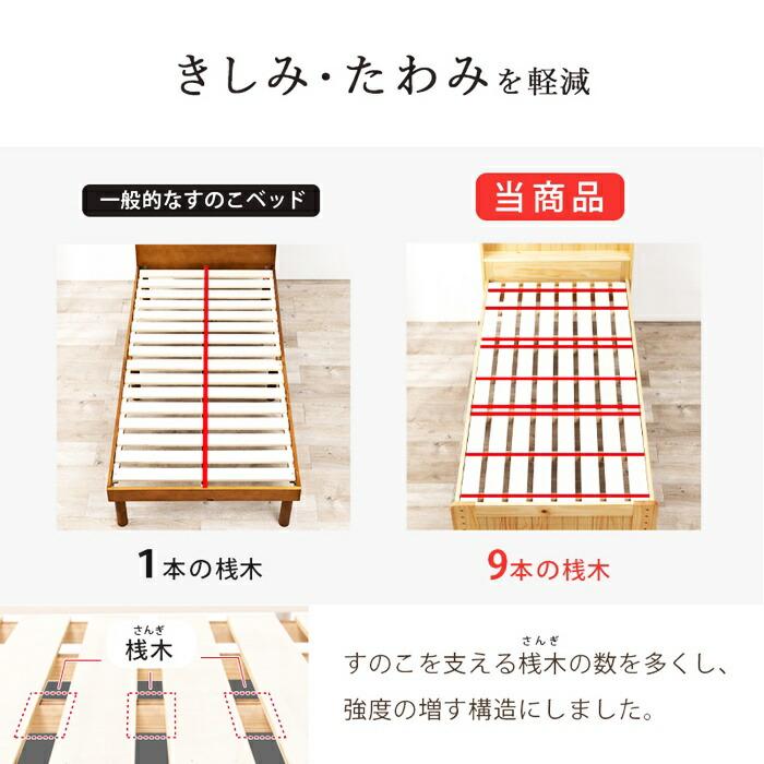 セミシングルベッド ショート丈 マットレス付き ボンネルコイルマットレス コンセント付き 高さ調節 高さ調整 ナチュラル ブラウン ホワイト すのこベッド 木製 | ブランド登録なし | 07