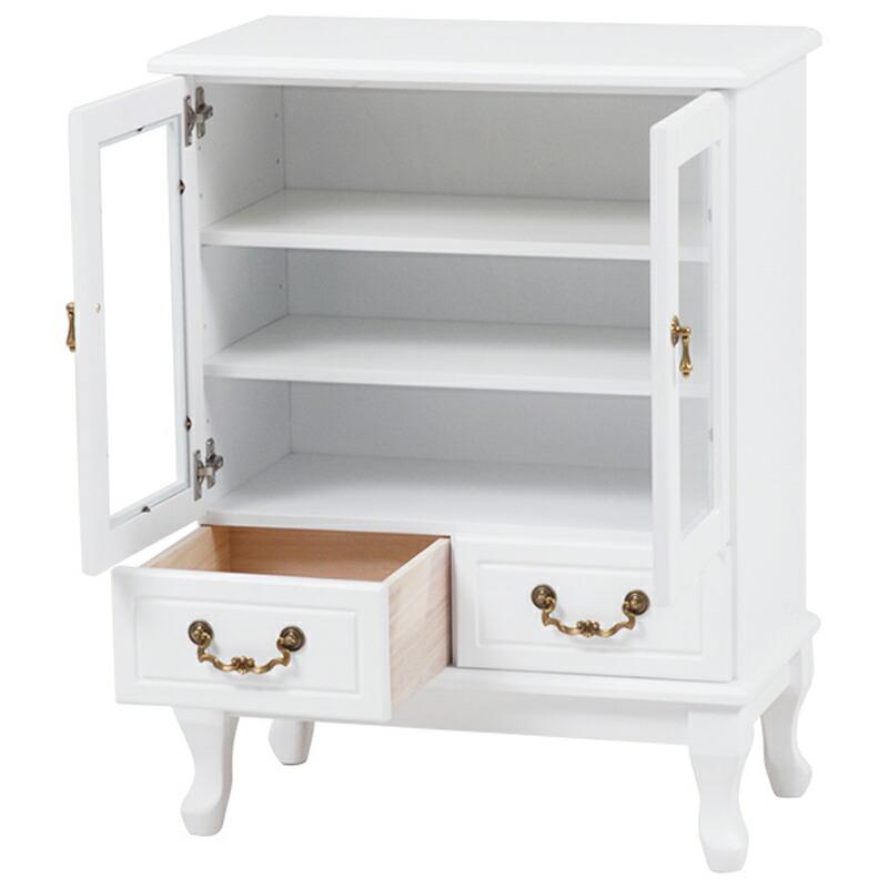 キャビネット サイドラック コンソール ガラス扉 白家具 アンティーク 姫系 ホワイト 猫脚 おしゃれ フェミニン ヨーロピアン インテリア かわいい 高級感 寝室 | ブランド登録なし | 01
