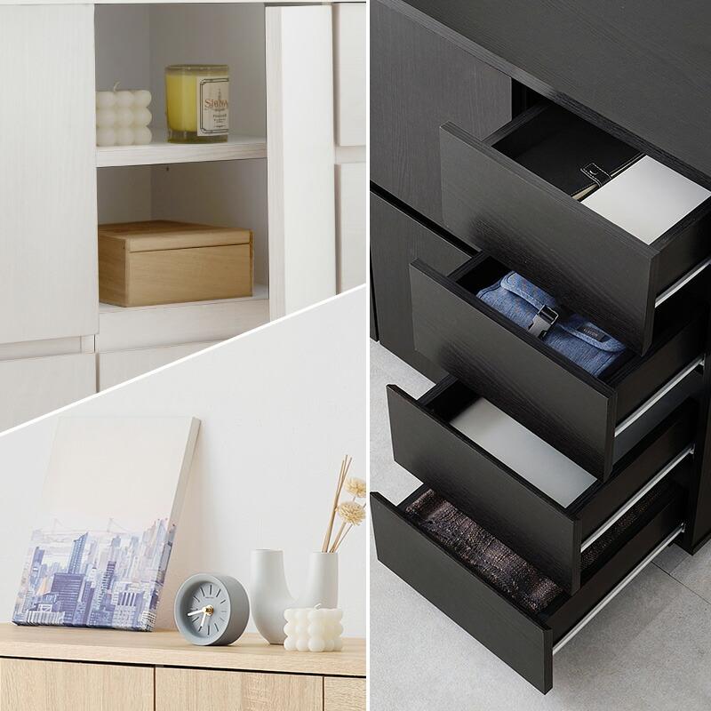 キャビネット サイドラック リビングボード 木製 ダークブラウン ナチュラル ホワイト リビング収納 隠す収納 扉 引出し収納 高級感 北欧 モダン カントリー | ブランド登録なし | 01