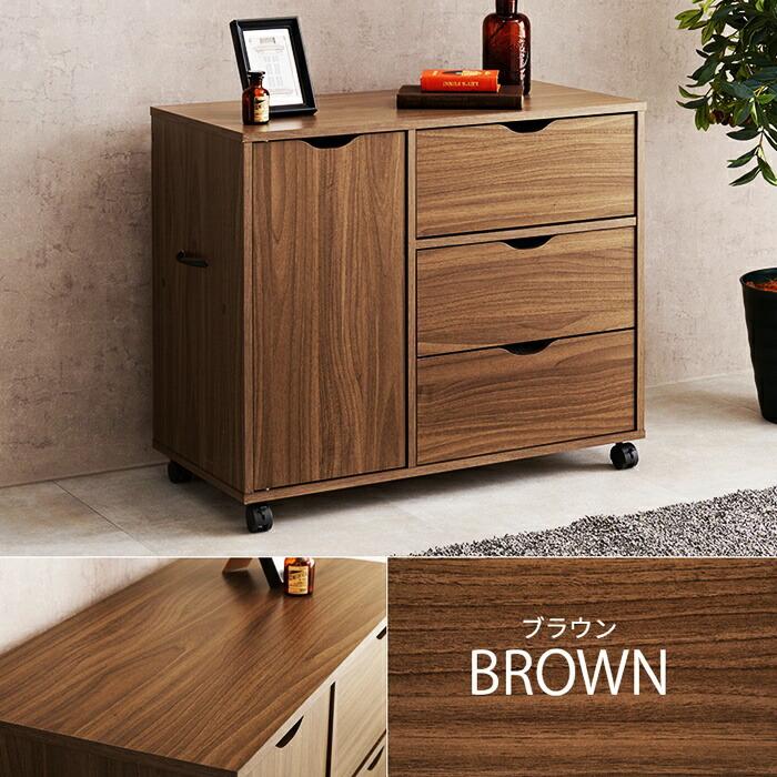 チェスト キャスター付き ワゴン 幅80 電話台 FAX台 デスクサイド 取っ手付き 木製 ナチュラル ブラウン ホワイト シンプル デスク横 書斎 リビング 引き出し | ブランド登録なし | 18
