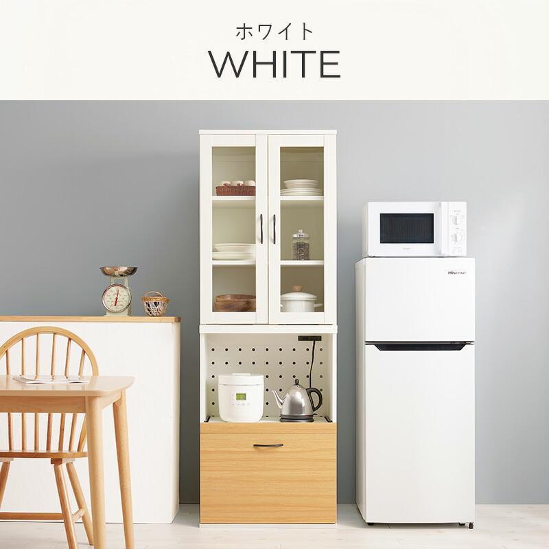 キッチンラック 炊飯器ラック スライド棚 幅60cm キッチンボード カップボード レンジボード 食器棚 木製 コンセント付き 可動棚 引き出し ナチュラル ホワイト | ブランド登録なし | 16