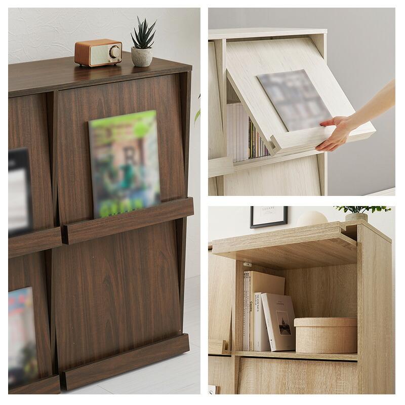 ディスプレイラック 2台セット フラップ式 幅170cm 木製 木目柄 ブラウン/ナチュラル/ホワイトウォッシュ マガジンラック 見せる収納 おしゃれ アーバン 本棚 | ブランド登録なし | 03