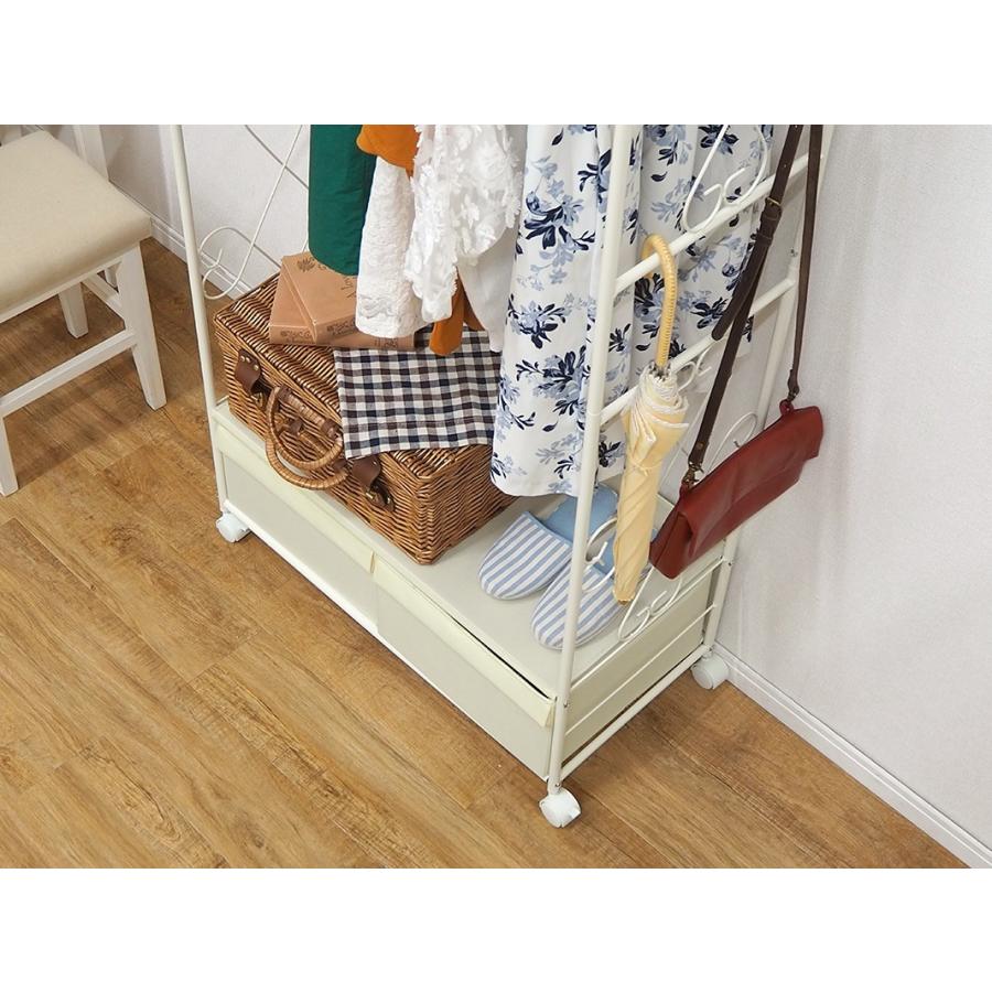 ハンガーラック 幅75cm キャスター付 棚付き 収納付き 洋服掛け コートハンガー 収納ラック 収納棚  KHR-3160WH |  | 04