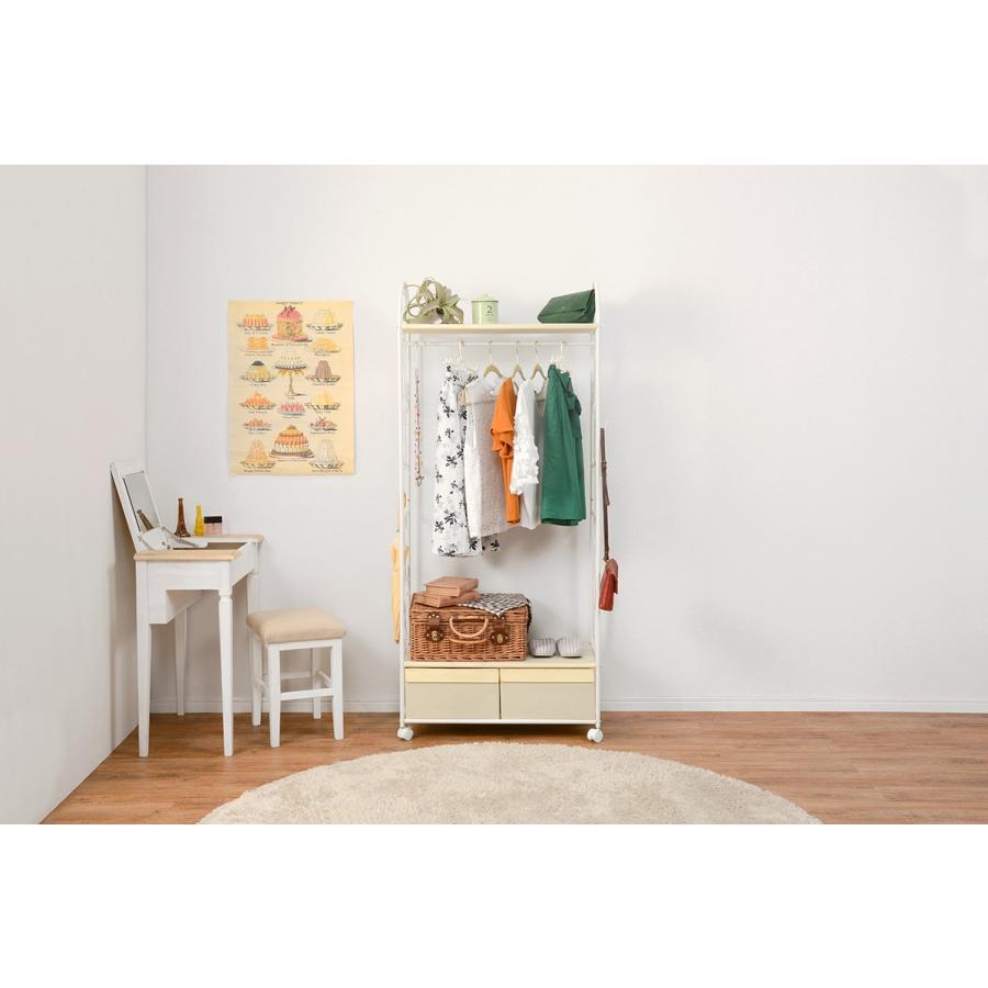 ハンガーラック 幅75cm キャスター付 棚付き 収納付き 洋服掛け コートハンガー 収納ラック 収納棚  KHR-3160WH |  | 06