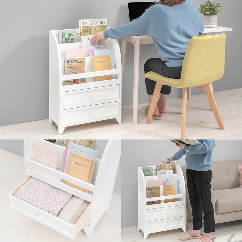 絵本棚 ラック 本棚 えほんだな 完成品 絵本ラック おもちゃ収納 桐 木製 シャビー MCC-6188AW |  | 02