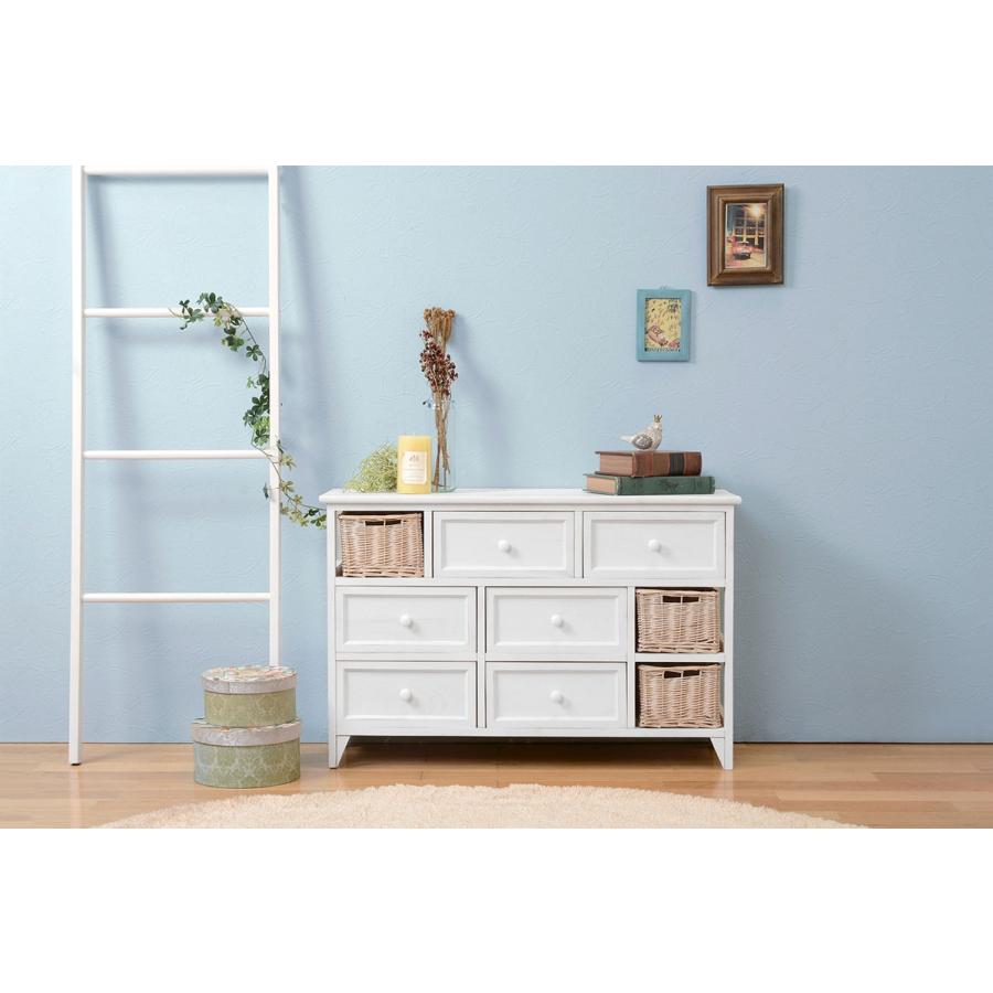 チェスト 3段 幅90cm ワイドチェスト ローチェスト アンティーク調チェスト カゴ付 完成品 MCH-5713AW |  | 03