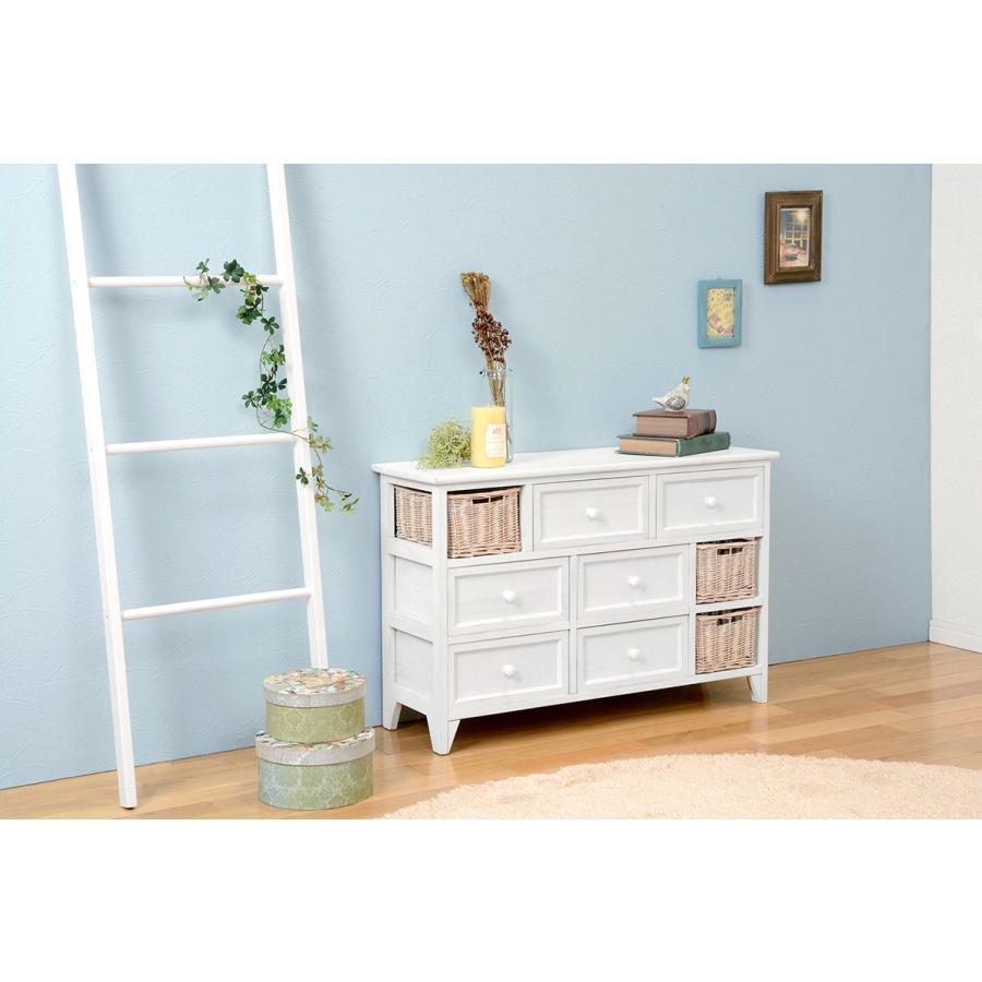 チェスト 3段 幅90cm ワイドチェスト ローチェスト アンティーク調チェスト カゴ付 完成品 MCH-5713AW |  | 04