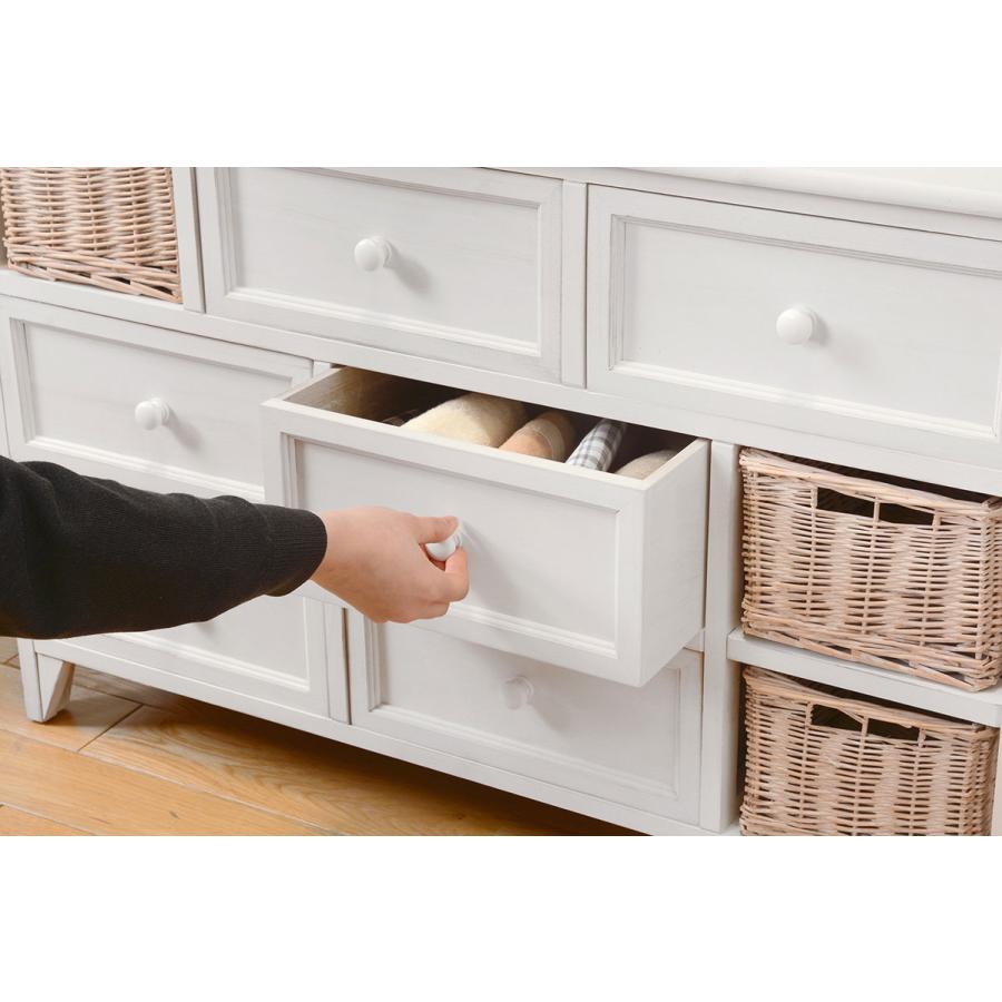 チェスト 3段 幅90cm ワイドチェスト ローチェスト アンティーク調チェスト カゴ付 完成品 MCH-5713AW |  | 05