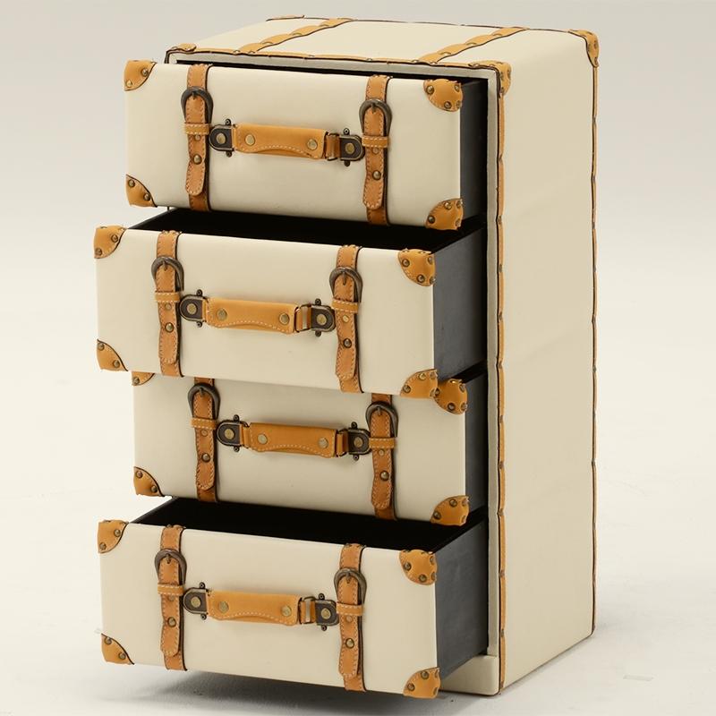 トランク型 チェスト 4段 トランク収納 レザー 合皮 収納家具 衣類収納 アメリカン 小物収納 デザイン MCH-6004IV |  | 02