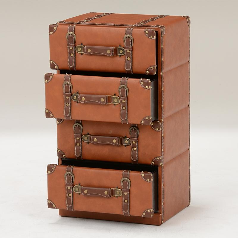 トランク型 チェスト 4段 トランク収納 レザー 合皮 収納家具 衣類収納 小物収納 デザイン MCH-6004LBR |  | 01