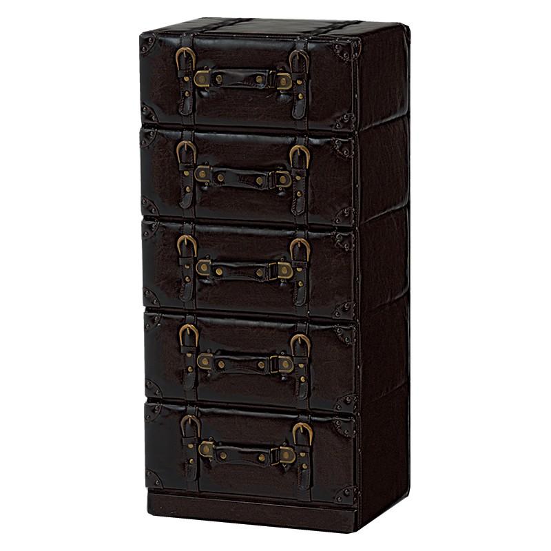 トランク型 チェスト 5段 トランク収納 レザー 合皮 収納家具 衣類収納  デザイン 小物収納 MCH-6005DBR | 