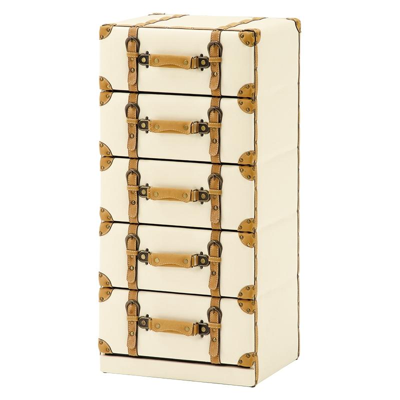 トランク型 チェスト 4段 トランク収納 レザー 合皮 収納家具 衣類収納 小物収納 デザイン MCH-6005IV | 