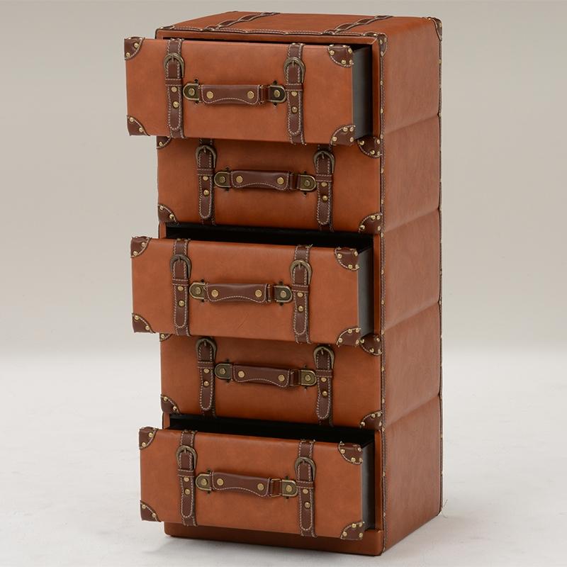 トランク型 チェスト 4段 トランク収納レザー 合皮 収納家具 衣類収納 小物収納 デザイン MCH-6005LBR |  | 01