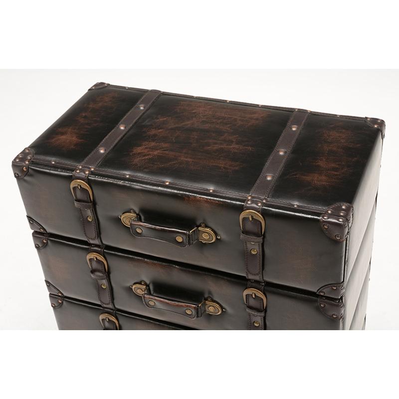 トランク型 チェスト 4段 トランク収納 合成皮革 レザー 合皮 収納家具 衣類収納 小物収納 デザイン MCH-6014DBR |  | 02