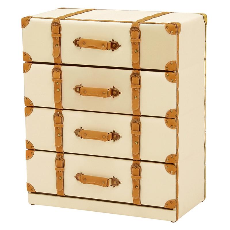 トランク型 チェスト 4段 トランク収納 合成皮革 収納家具 衣類収納 小物収納 デザイン MCH-6014IV | 